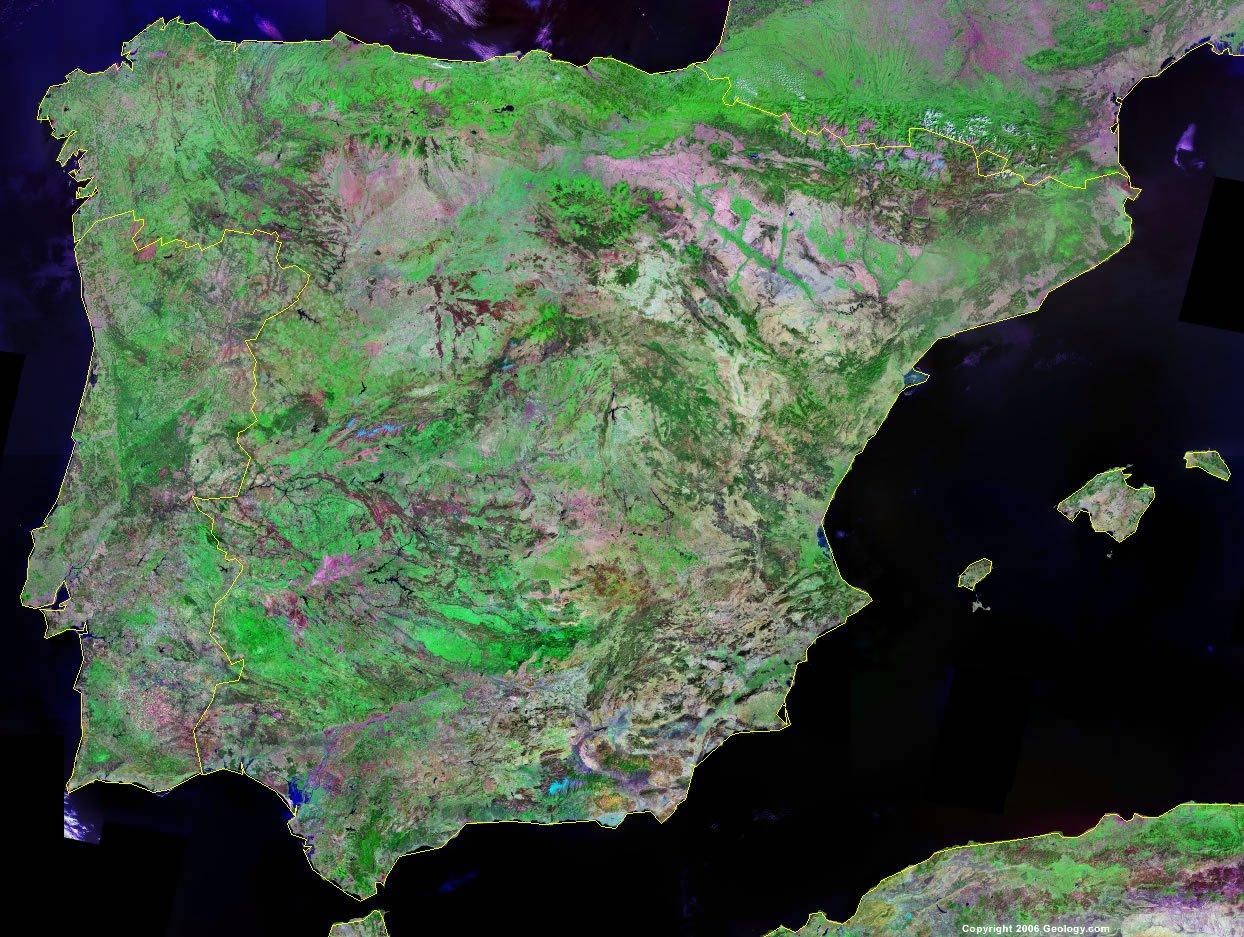 mapa españa por satelite España mapa satélite   Mapa de España por satélite (Sur de Europa 