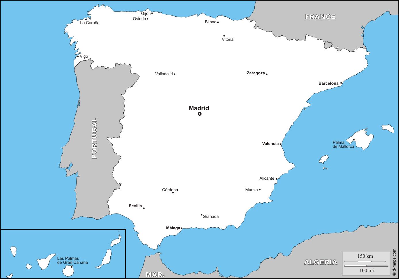 España principales ciudades mapa - Mapa de España las principales