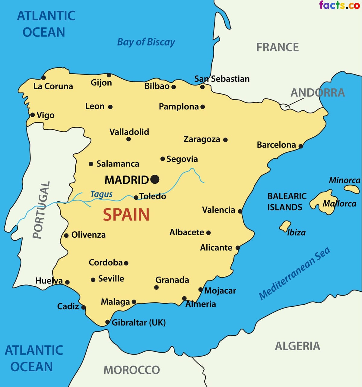 mapa de España mostrando las ciudades