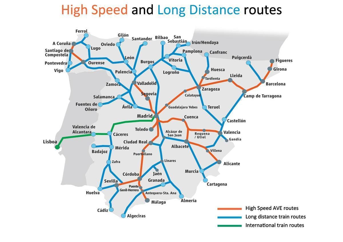 España tren de alta velocidad (mapa