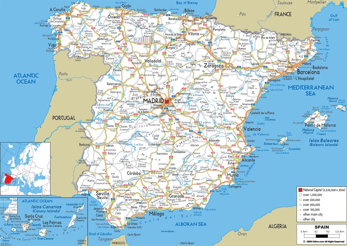 España mapa de la ruta