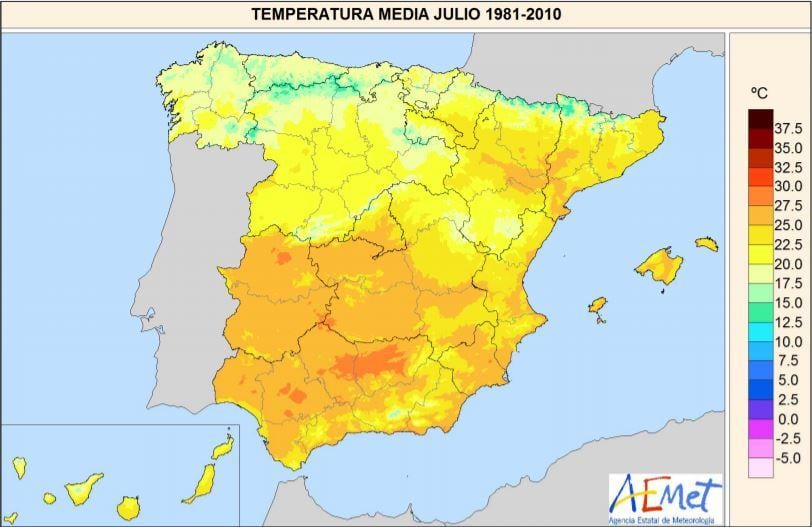 mapa de España de la temperatura