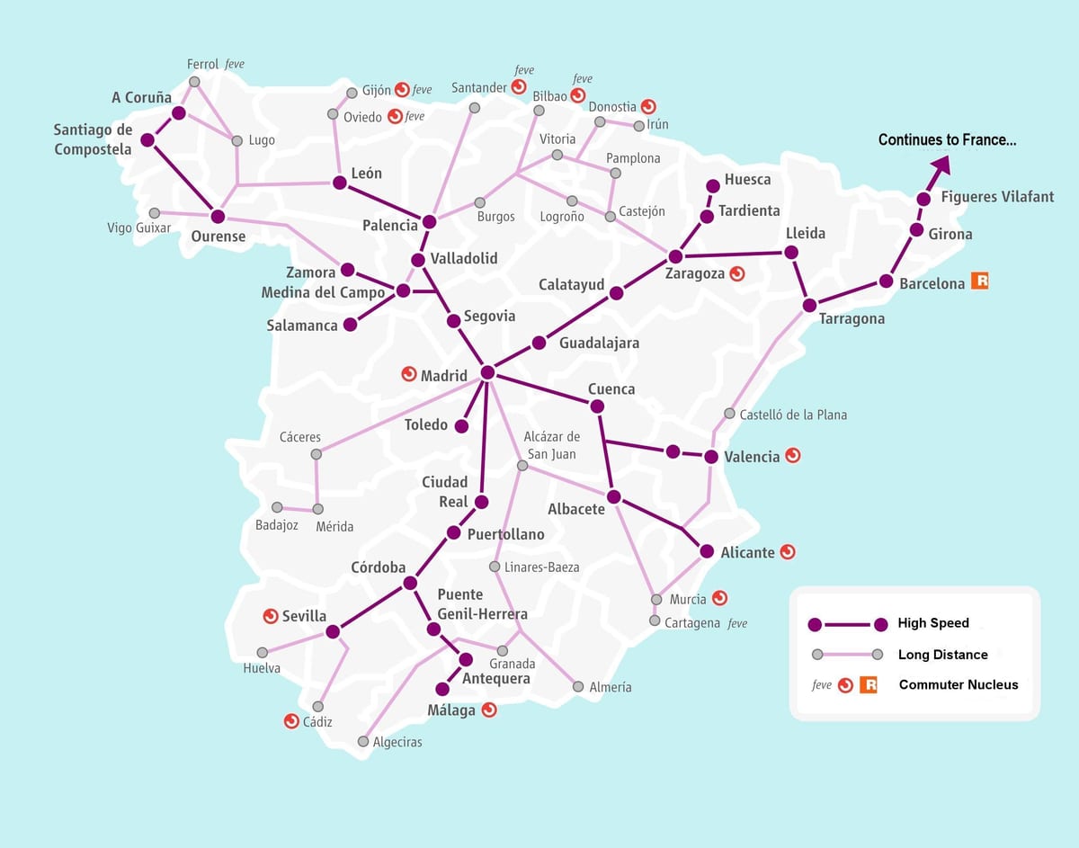 España mapa ferroviario de renfe