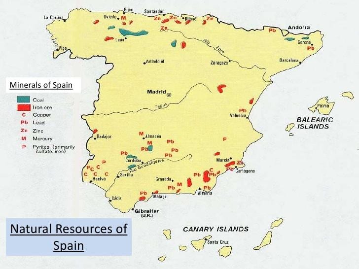 mapa de España recursos naturales
