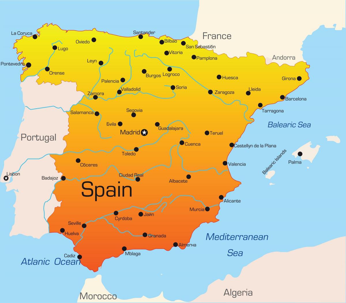 destinos de vacaciones en España mapa
