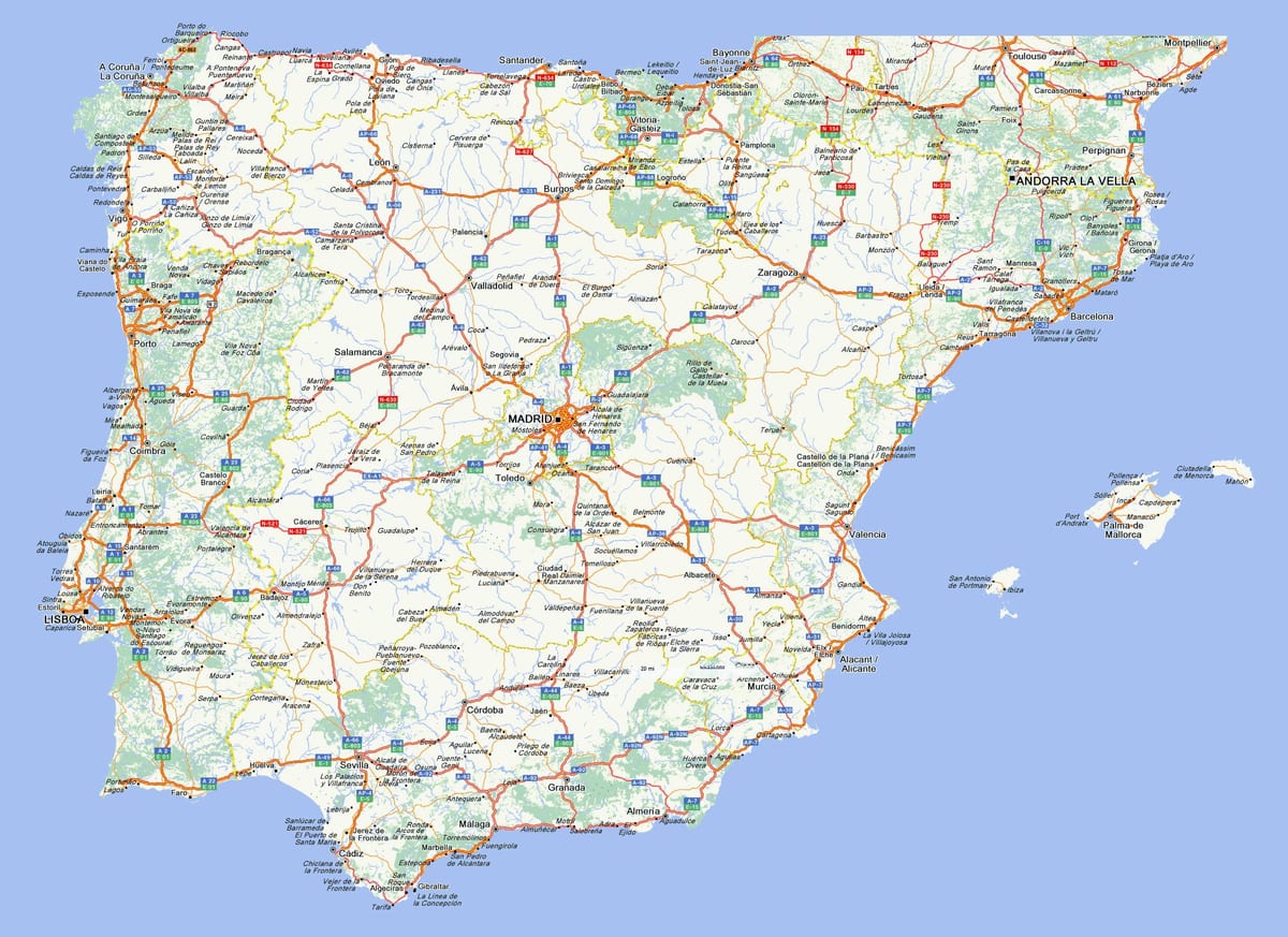 mapa de carreteras de España con ciudades