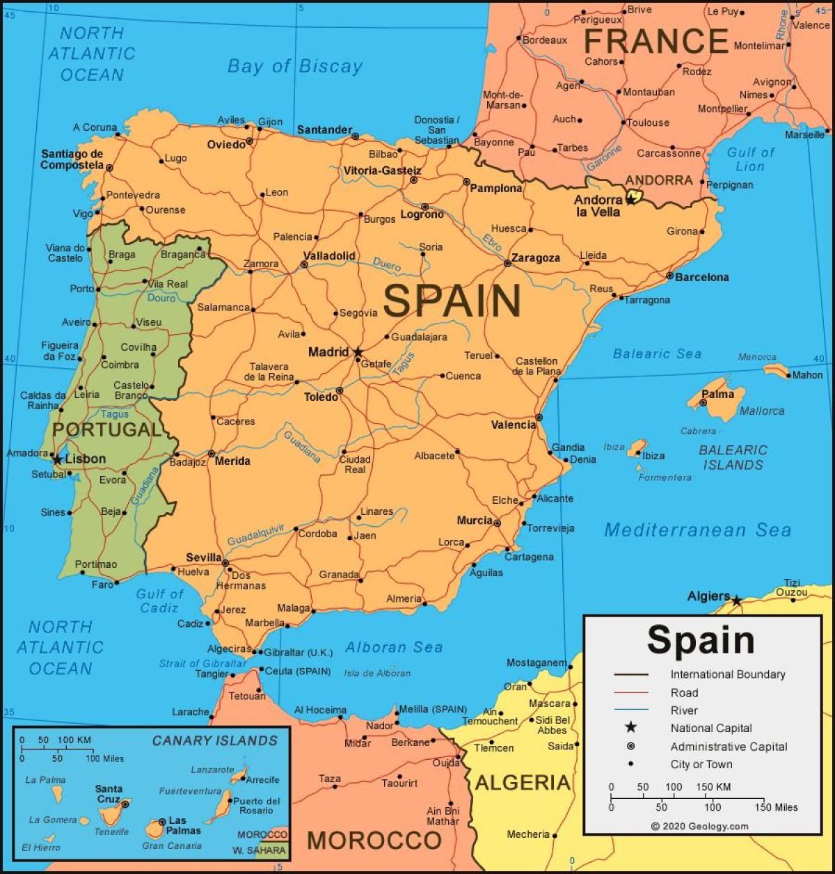 mapa de España y de los países vecinos