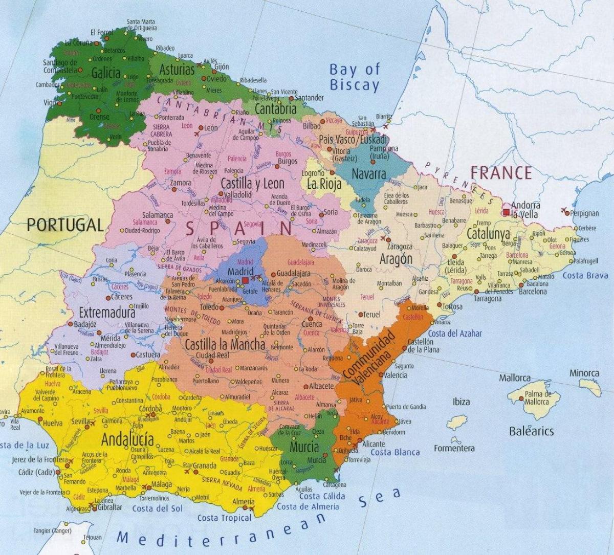 Mapa de España y alrededores - Mapa de España (el Sur de Europa - Europa)