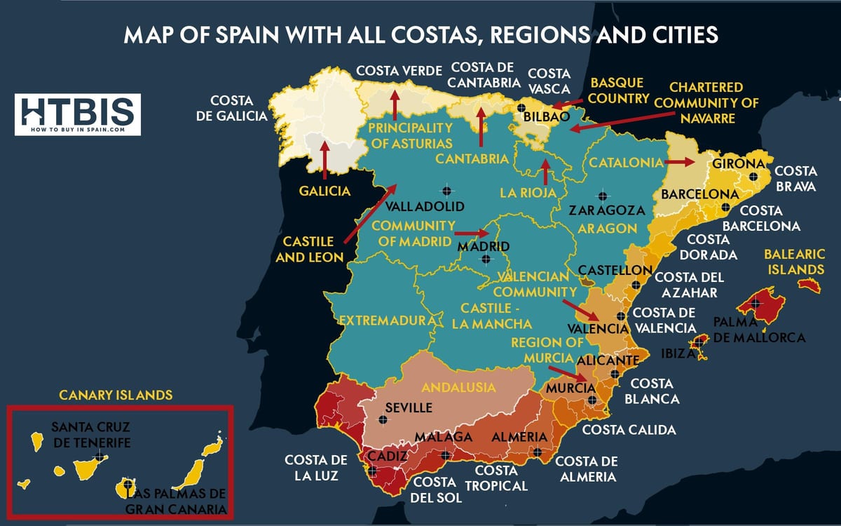 mapa detallado de la costa este de España