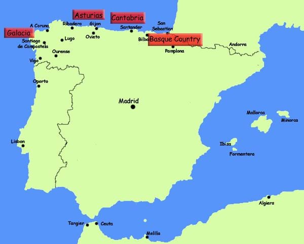 el norte de España resorts mapa