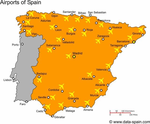 España mapa de aeropuertos