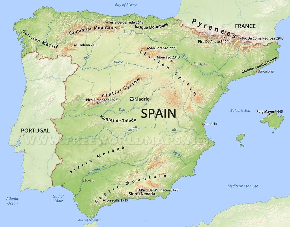 mapa de montañas de España