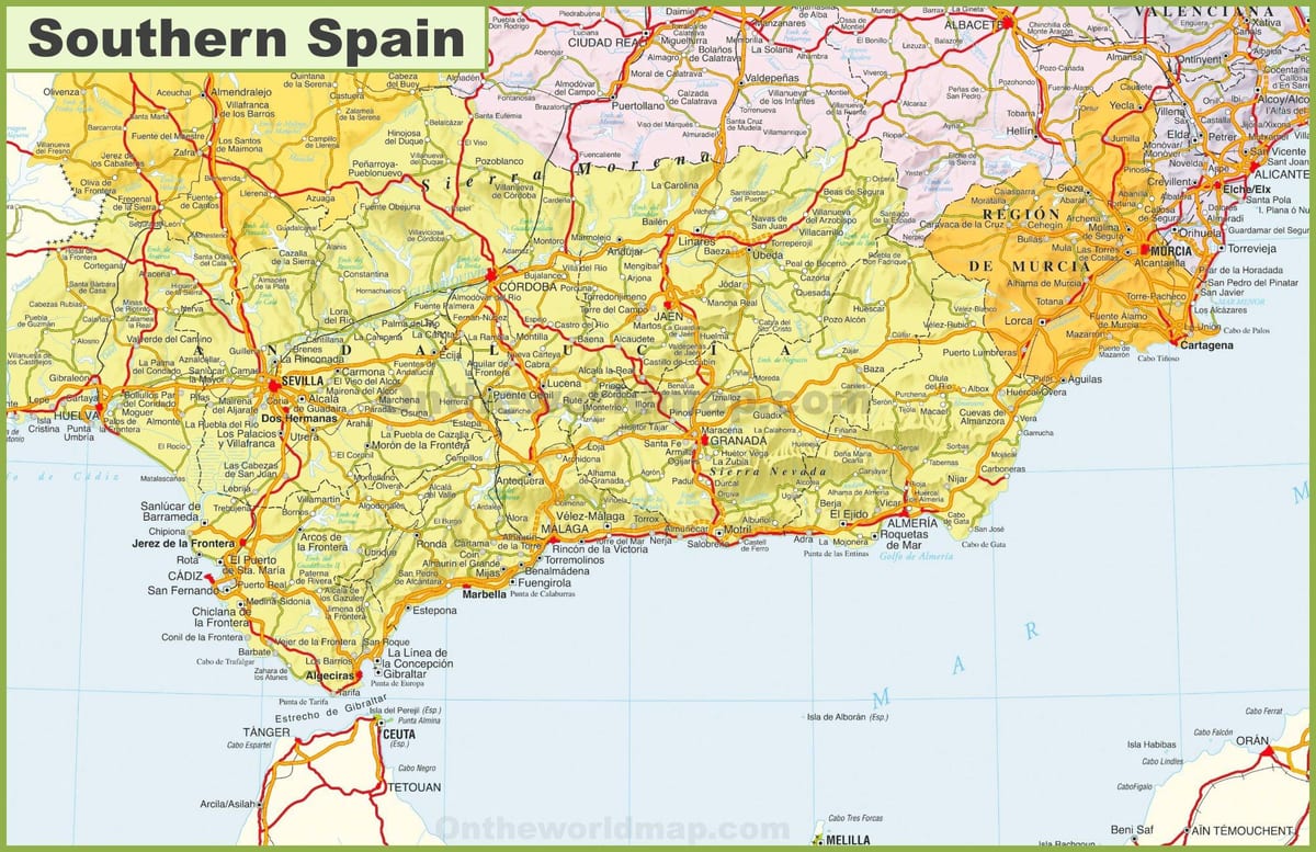 mapa detallado del sur de España