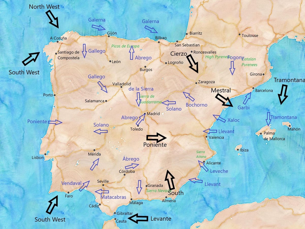 mapa de España de viento