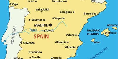Mapa de España mostrando las ciudades