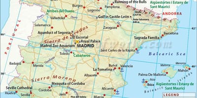 Mapa de España mostrando las principales ciudades