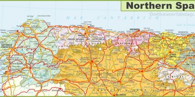 Mapa del norte de España con ciudades